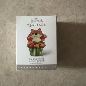 Hallmark Keepsake Fox on Cupcake Ornament - Red and Green